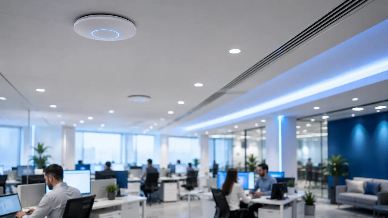 Red UniFi con cobertura completa en una oficina moderna